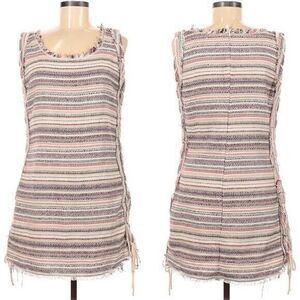 Ethereal by Paper Crane Mini Dress Stripe Tweed Lace Up Mod Shift L
